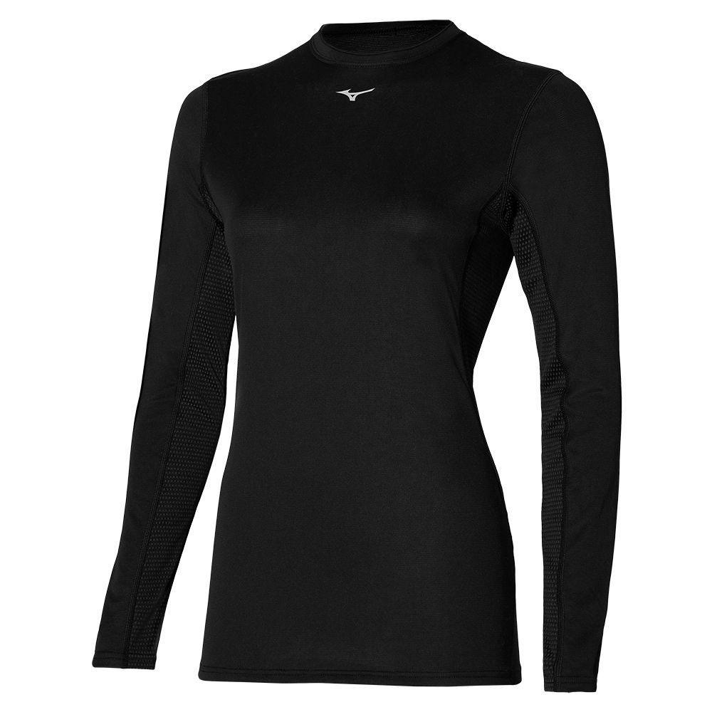 Mizuno Mid Weight-l Crew Topjes Dames Zwart | NBMRCX081